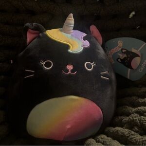 Squishmallows Black Cat Unicorn Plush with Rainbow Accents